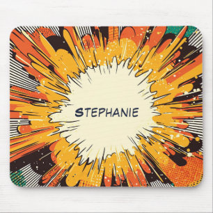 Fett Orange Pop-Art-Explosion schwarze Geschwindig Mousepad