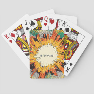 Fett Orange Pop-Art-Explosion schwarze Geschwindig Spielkarten