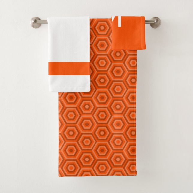 Fett orange und weiß mit optionaler Monogramm Badhandtuch Set (Insitu)