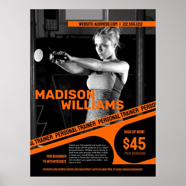 Fett Orangefarbener Personal Trainer Foto Poster (Vorne)