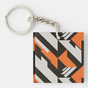 Fett orangefarbenes und schwarzes geometrisches De Schlüsselanhänger