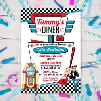 Fett-Party für Diner Retro Sock Hop aus den 50er J Einladung