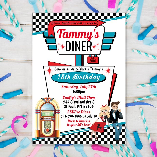 Fett-Party für Diner Retro Sock Hop aus den 50er J Einladung (Von Creator hochgeladen)