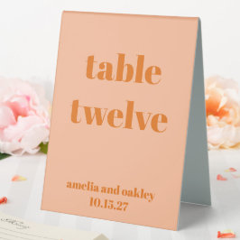Fett Peach Orange Retro Custom Wedding Number Tischaufsteller