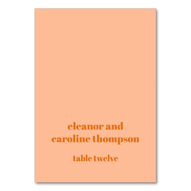 Fett Peach Orange Retro Custom Wedding Platzkarte Tischnummer (Vorderseite)