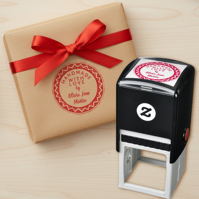 Fett Personalisierte Handarbeit mit Liebe rund Permastempel (Handmade with love stamp for a creative entrepreneur. )