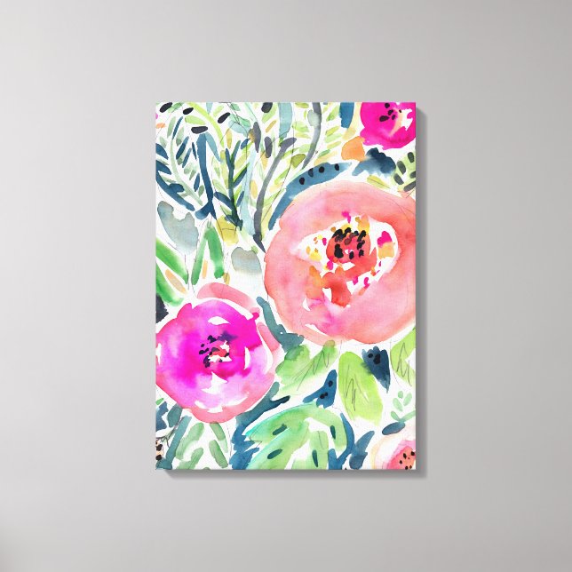 Fett Pfirsichfarbenes Aquarellfarbenflor Leinwanddruck (Vorderseite)