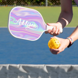 Fett Pinselskriptname endet mit N Rosa Iridescent Pickleball Schläger