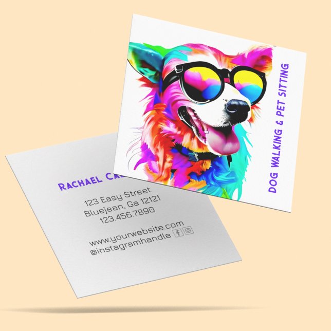 Fett Rainbow Hund Haustier Sitter Dog Walker Custo Quadratische Visitenkarte (Von Creator hochgeladen)