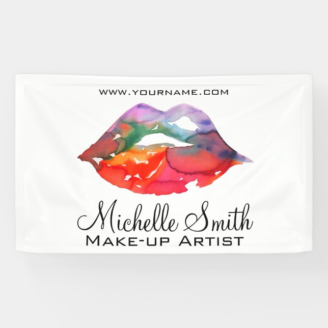 Fett Rainbow Lips Wasserfarbe Zeichnend Schönheit  Banner (Horizontal)