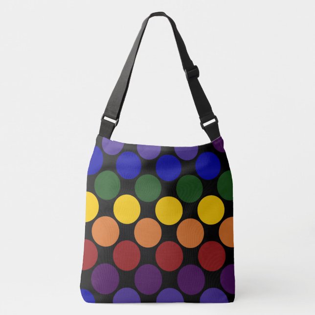 Fett-Rainbow-Polka-Punkte auf schwarz Tragetaschen Mit Langen Trägern (Vorderseite)