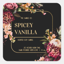 Fett Red Floral Gold Luxus Soy Candle Label Quadratischer Aufkleber