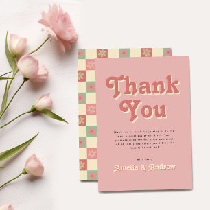 Fett Retro Coral Pink Wedding Dankeskarte