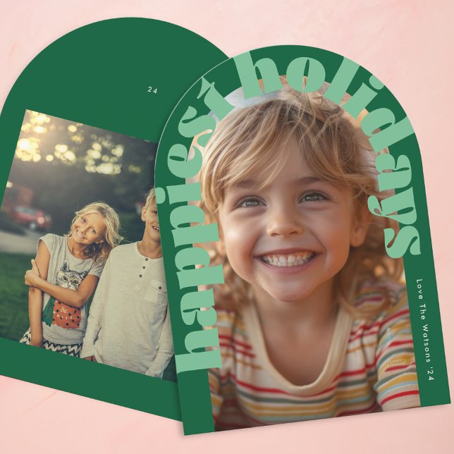 Fett Retro Green Foto Moderne Arch Weihnachtskarte Einladung (Von Creator hochgeladen)