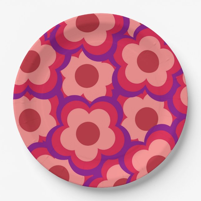 Fett-Retro-Hippie-Blume Pappteller (Vorderseite)