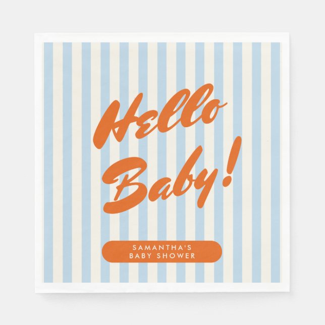 Fett Retro Orange Blue Stripes Baby Dusche Serviette (Vorderseite)