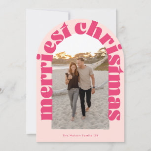 Fett Retro Rosa Foto Merriest Arch Holiday Card Einladung