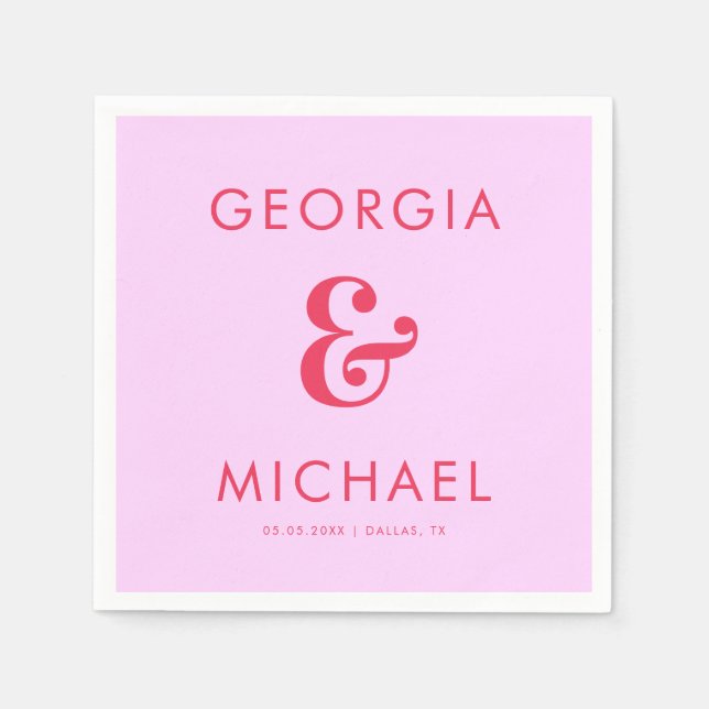 Fett Retro Rosa & Rot Ampersand 70er Hochzeit Serviette (Vorderseite)