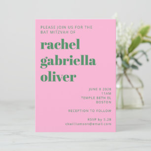 Fett Retro rosa und grünes Niedliches Bat Mitzvah Einladung