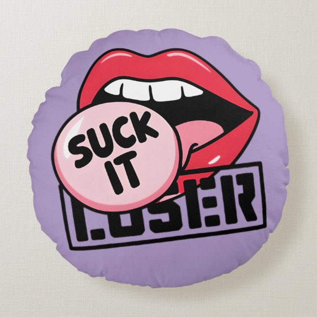 Fett Retro "Sind zum Kotzen It" Lips Design Sticke Rundes Kissen (Vorderseite)