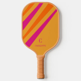 Fett Retro Streifen Rosa OrangenSenf Pickleball Schläger