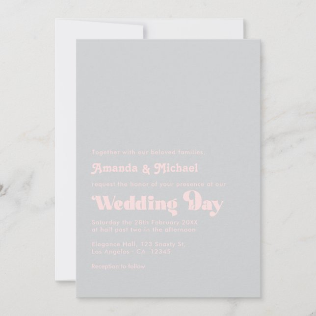 Fett Retro Typografie Blush und Gray Wedding Einladung (Vorderseite)