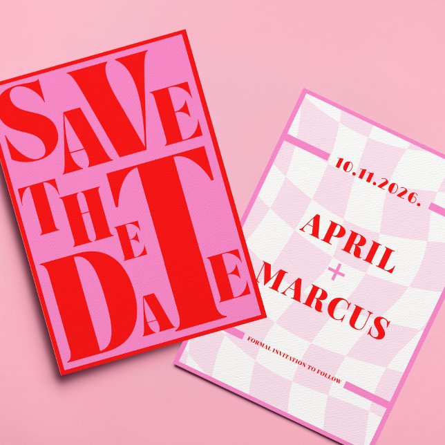 Fett Retro Typografie Pink Red Vibrann Save The Date (Von Creator hochgeladen)