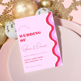 Fett Retro Wave Pink und Red All in One Wedding Einladung