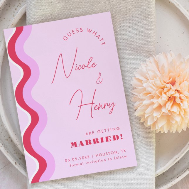 Fett Retro Wave Pink und Rot-Script Typografie Save The Date (Von Creator hochgeladen)