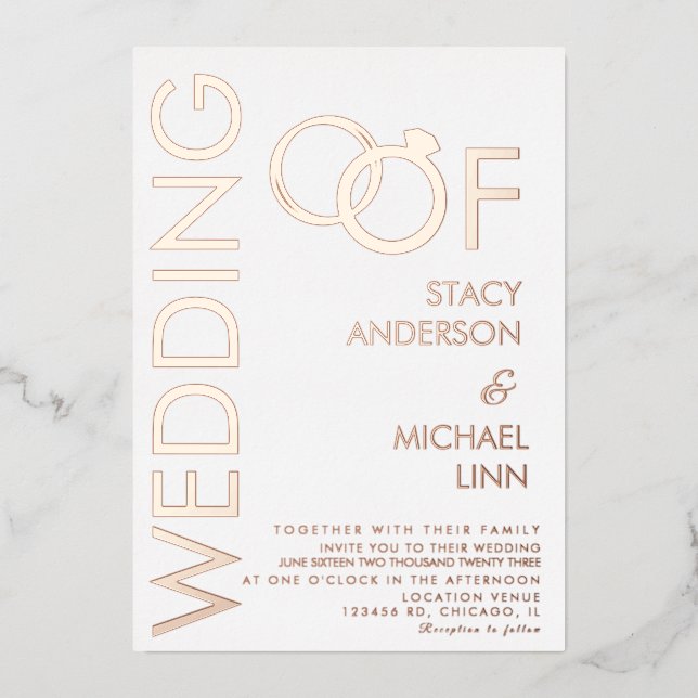 Fett Ring Wedding Pressed Foil Einladung (Vorderseite)