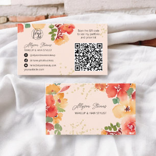 Fett rosa Blumengold Make-up Haar Logo qr Code Visitenkarte