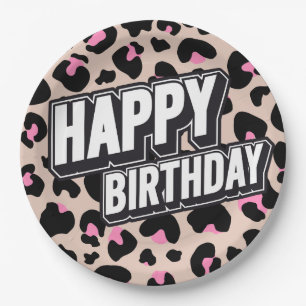 Fett rosa Leopard Happy Birthday Paper Plate Pappteller