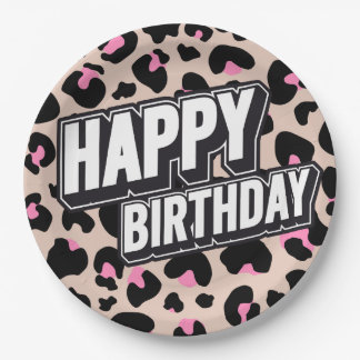 Fett rosa Leopard Happy Birthday Paper Plate Pappteller