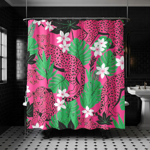 Fett Rosa Leopard Tropischer Dschungel Nahtloses M Duschvorhang