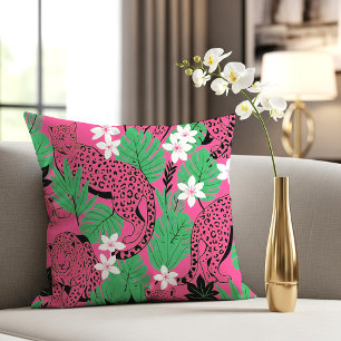Fett Rosa Leopard Tropischer Dschungel Nahtloses M Kissen