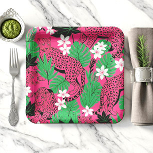Fett Rosa Leopard Tropischer Dschungel Nahtloses M Pappteller