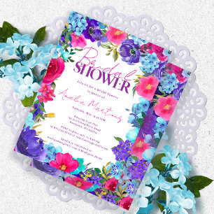 Fett rosa Lila Blue Watercolor Brautparty Einladung