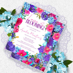 Fett rosa Lila Blue Watercolor Brautparty Einladung