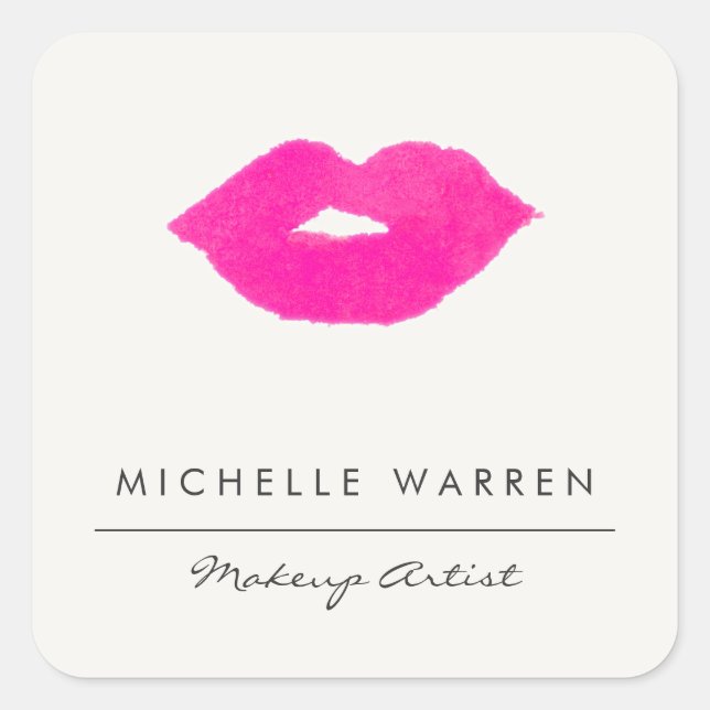 Fett rosa Lippen Wasserfarbe Makeup Artist Quadratischer Aufkleber (Vorderseite)