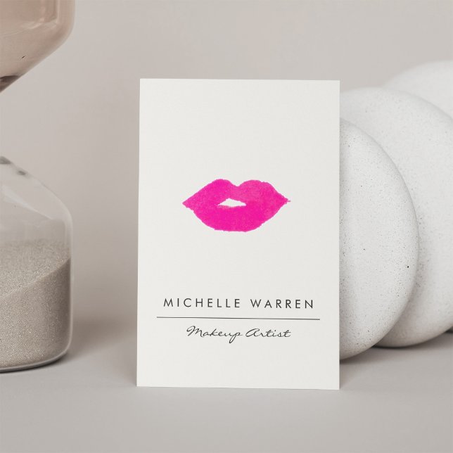 Fett rosa Lippen Wasserfarbe Makeup Artist Visitenkarte (Von Creator hochgeladen)