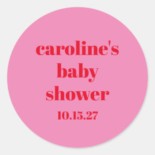 Fett rosa Red Modern Fun Custom Baby Dusche Runder Aufkleber
