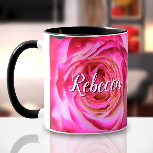 Fett rosa Rosa Rosa Foto individuelle Name Skript Tasse (Von Creator hochgeladen)