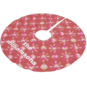 Fett Rosa Rot Gold Geometrischer Personalisierter Polyester Weihnachtsbaumdecke