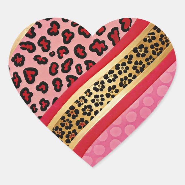 Fett rosa und goldene Leopard Druckheftkleber Herz-Aufkleber (Vorderseite)