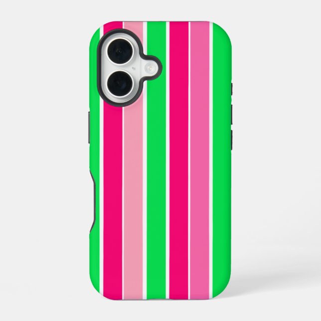 Fett rosa und grüne Streifen iPhone 16 Hülle (Rückseite)