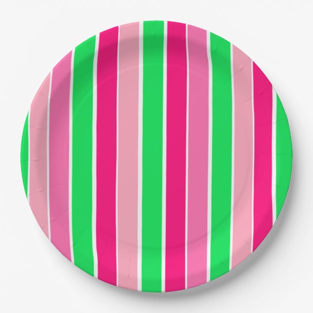 Fett rosa und grüne Streifen Pappteller (Vorderseite)