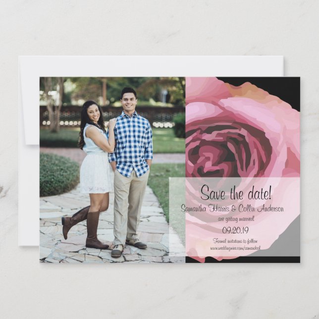 Fett rosa und Lila Frühlings-Rose Save The Date (Vorderseite)