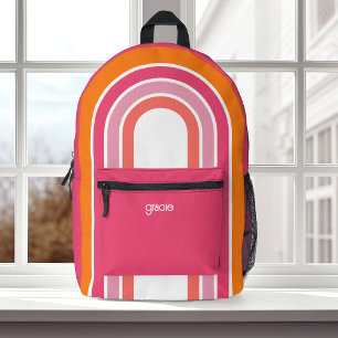 Fett rosa und orangefarbener Regenbogen mit Name Bedruckter Rucksack