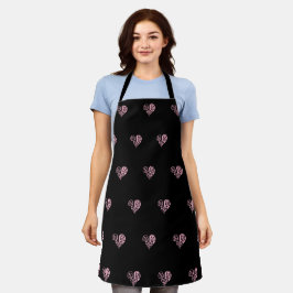 Fett rosa und schwarze Filigree Herzdesign-Schürze Schürze
