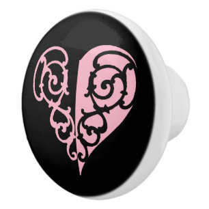 Fett rosa und schwarzes Filigree Herz Keramikknauf